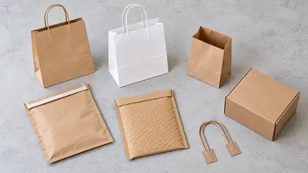 Kraft paper bags, courier mailers, bubble mailer, carton box and twisted rope handle